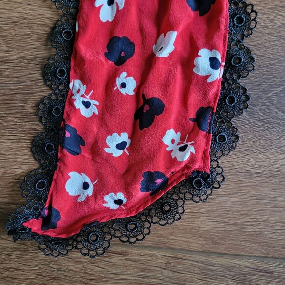 Silk Scarf with Cherries on Top ALANNAH HILL Rayon Lace Trim Red Black NEW - Picture 8 of 11